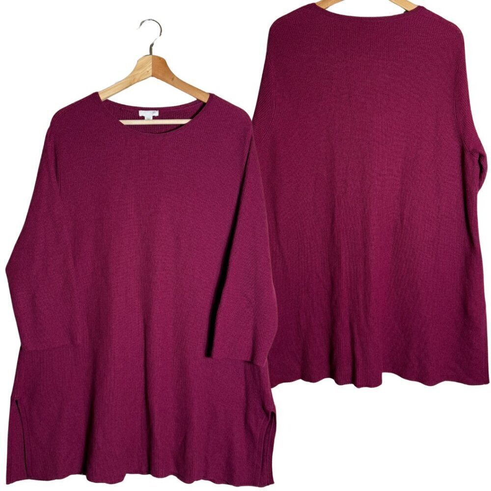 J. Jill Wool Knit Sweater Pullover Tunic Women's XL Purple Oversized Comfy Soft
